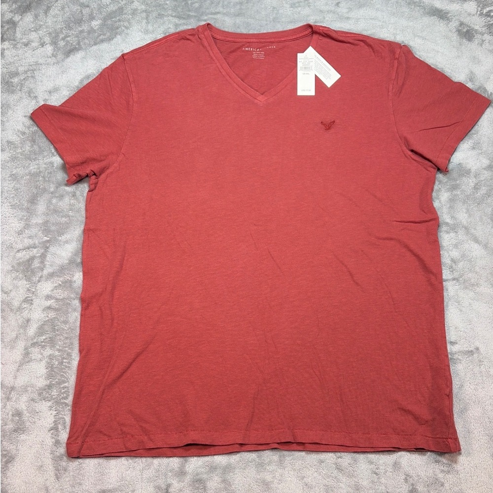 American Eagle Mens XXL V-Neck Short Sleeve Cotton Tee Terracotta Red 9212-622
